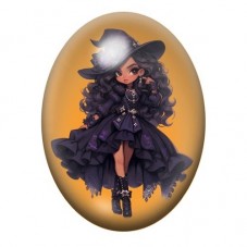 Cabochon en Verre Illustré Sorcière Halloween 13x18, 18x25 ou 30x40mm  pour la Création de Bijoux Fantaisie - DIY