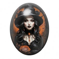 Cabochon en Verre Illustré Sorcière Halloween 13x18, 18x25 ou 30x40mm  pour la Création de Bijoux Fantaisie - DIY