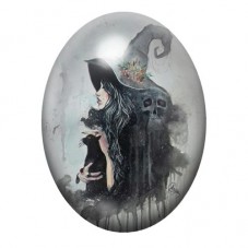 Cabochon en Verre Illustré Sorcière Halloween 13x18, 18x25 ou 30x40mm  pour la Création de Bijoux Fantaisie - DIY