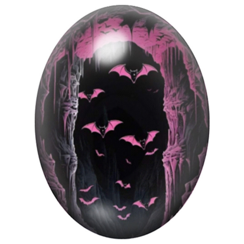 Cabochon en Verre Illustré Chauves-Souris dans une Forêt Rose 13x18, 18x25 ou 30x40mm