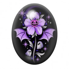 Cabochon en Verre Illustré Fleur Violette aux Chauves-Souris et Fantômes 13x18, 18x25 ou 30x40mm pour la création de bijoux fant