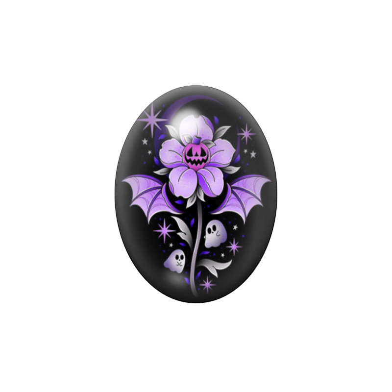 Cabochon en Verre Illustré Fleur Halloween 13x18, 18x25 ou 30x40mm