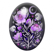 Cabochon en Verre Illustré Fleurs Halloween 13x18, 18x25 ou 30x40mm  pour la Création de Bijoux Fantaisie - DIY