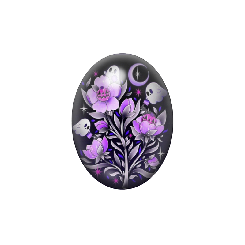 Cabochon en Verre Illustré Fleurs Halloween 13x18, 18x25 ou 30x40mm