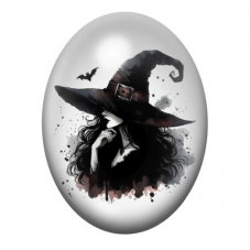 Cabochon en Verre Illustré Sorcière Halloween 13x18, 18x25 ou 30x40mm  pour la Création de Bijoux Fantaisie - DIY