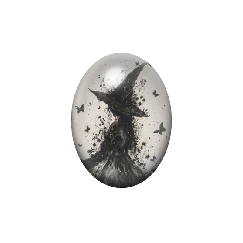 Cabochon en Verre Illustré Sorcière Halloween 13x18, 18x25 ou 30x40mm
