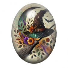 Cabochon en Verre Illustré Chapeau de Sorcière Halloween 13x18, 18x25 ou 30x40mm  pour la Création de Bijoux Fantaisie - DIY