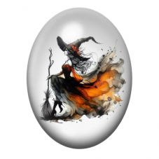 Cabochon en Verre Illustré Sorcière Halloween 13x18, 18x25 ou 30x40mm  pour la Création de Bijoux Fantaisie - DIY