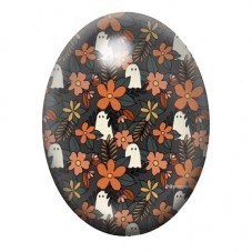 Cabochon en Verre Illustré Motif de Fantômes et Fleurs Orange sur Fond Gris 13x18, 18x25 ou 30x40mm pour la création de bijoux f