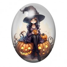 Cabochon en Verre Illustré Sorcière Halloween 13x18, 18x25 ou 30x40mm  pour la Création de Bijoux Fantaisie - DIY