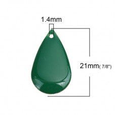 2 Breloques Goutte en Émail Vert Métal Doré 21x13mm