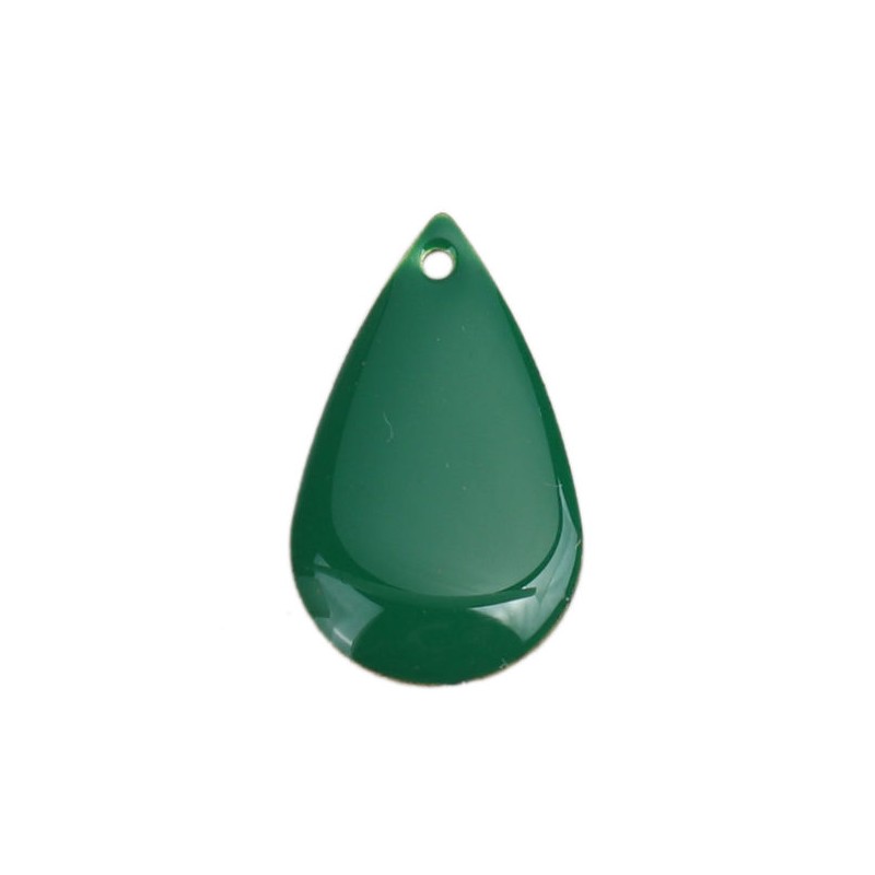 2 Breloques Goutte en Émail Vert Métal Doré 21x13mm