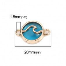 2 Connecteurs Vague Mer en Verre Bleu Métal Doré 20x14mm