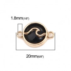 2 Connecteurs Vague Mer en Verre Noir Métal Doré 20x14mm