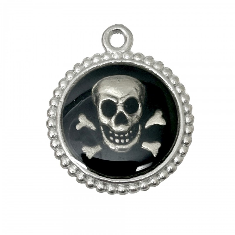 Pendentif Argenté Cabochon en Résine Tête de Mort Gothique 27x22mm