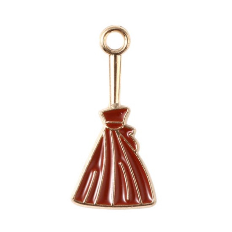 2 Breloques Balai de Sorcière Métal Doré en Émail Halloween 24x11mm