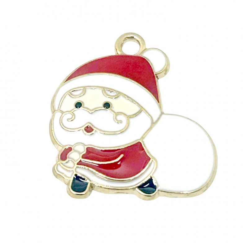 2 Breloques Père-Noël en Émail Métal Doré 23x21mm
