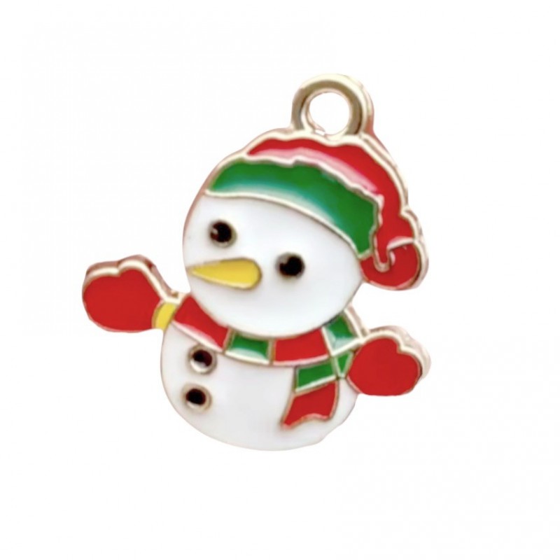 2 Breloques Bonhomme de Neige Noël en Émail Métal Doré 20x18mm
