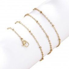 Collier Chaîne Fine Dorée 1,5mm avec Perles en Acier Inoxydable - 45cm Long