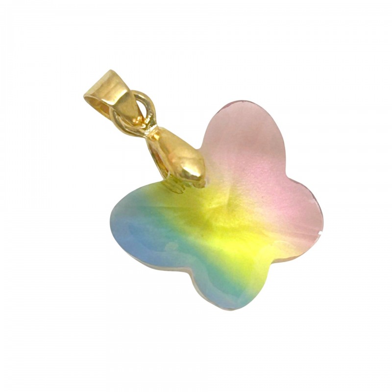 Pendentif Breloque Papillon à Facette en Verre Métal Doré 21x15mm