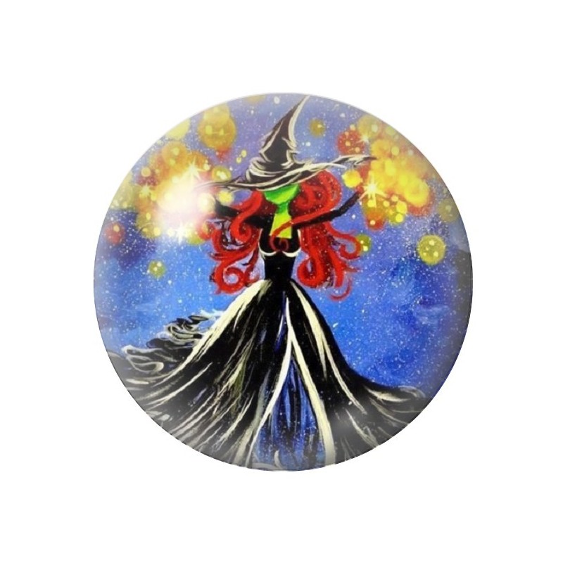 Cabochon en Verre Illustré Sorcière Halloween 12 à 25mm