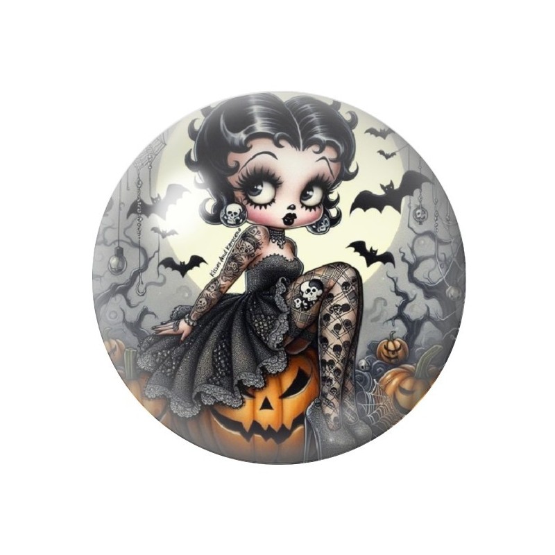 Cabochon en Verre Illustré Betty Boop Halloween 12 à 25mm
