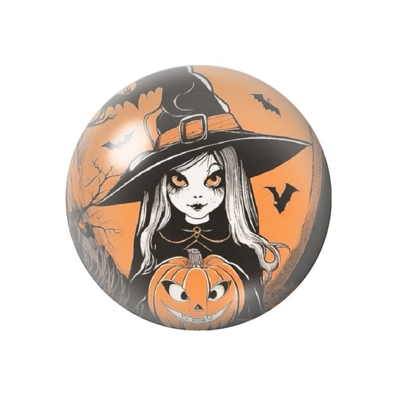 Cabochon en Verre Illustré Sorcière Halloween 12 à 25mm