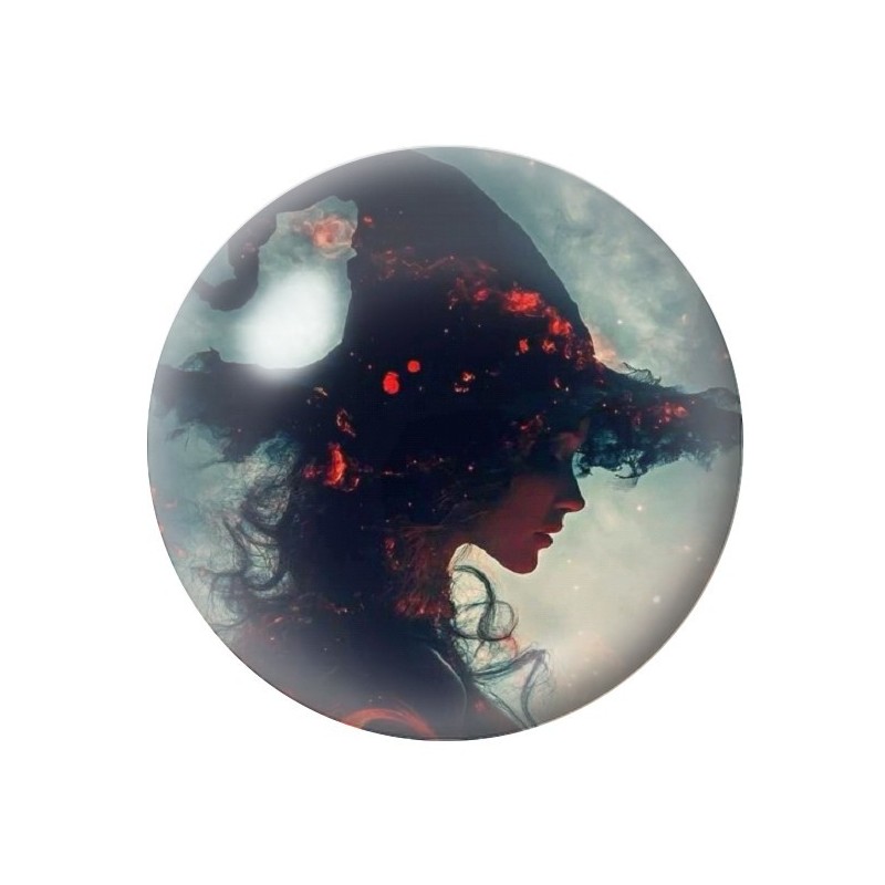 Cabochon en Verre Illustré Sorcière Halloween 12 à 25mm