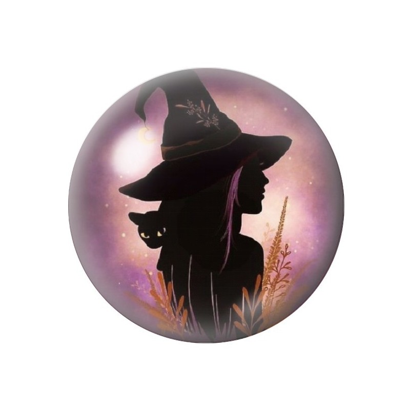Cabochon en Verre Illustré Sorcière Halloween 12 à 25mm