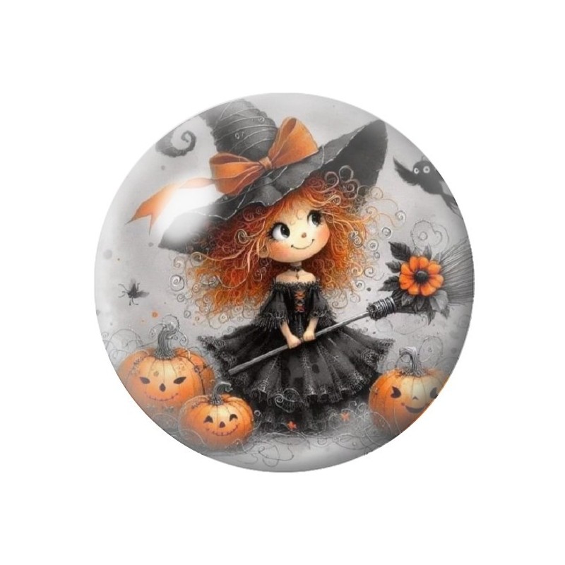 Cabochon en Verre Illustré Sorcière Halloween 12 à 25mm