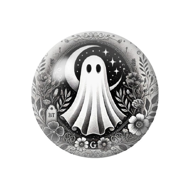 Cabochon en Verre Illustré Fantôme Halloween 12 à 25mm