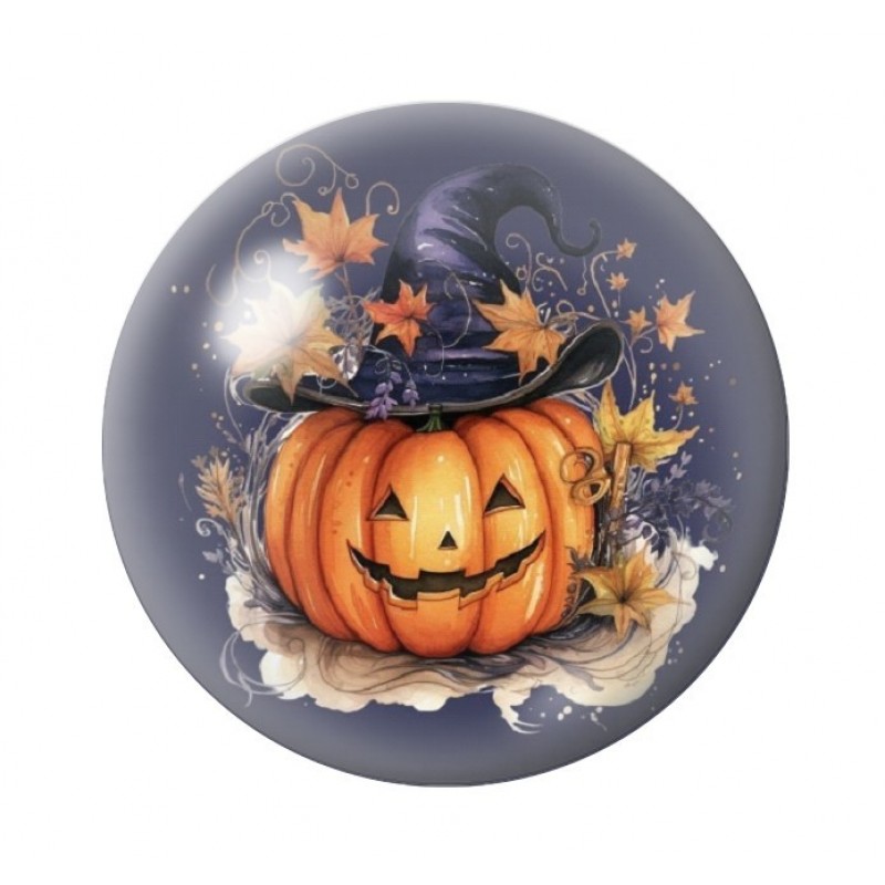 Cabochon en Verre Illustré Citrouille Halloween 12 à 25mm