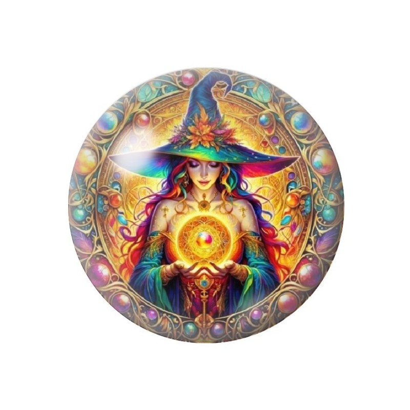 Cabochon en Verre Illustré Sorcière Halloween 12 à 25mm