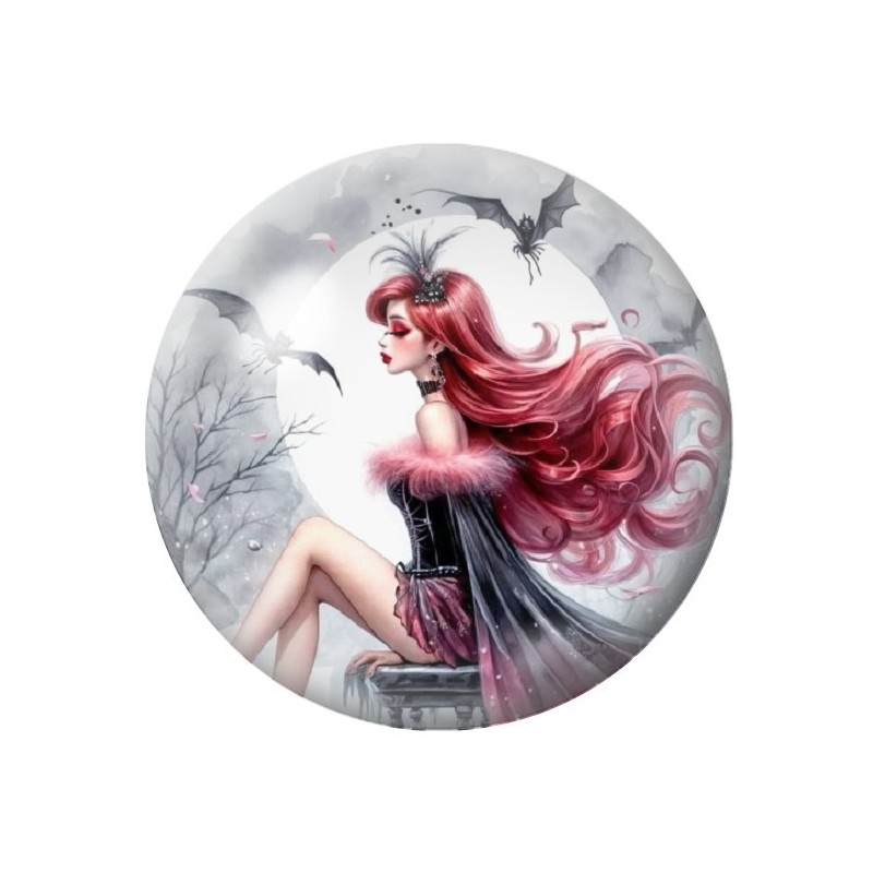 Cabochon en Verre Illustré Sorcière Halloween 12 à 25mm