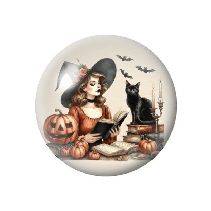 Cabochon en Verre Illustré Sorcière Halloween 12 à 25mm