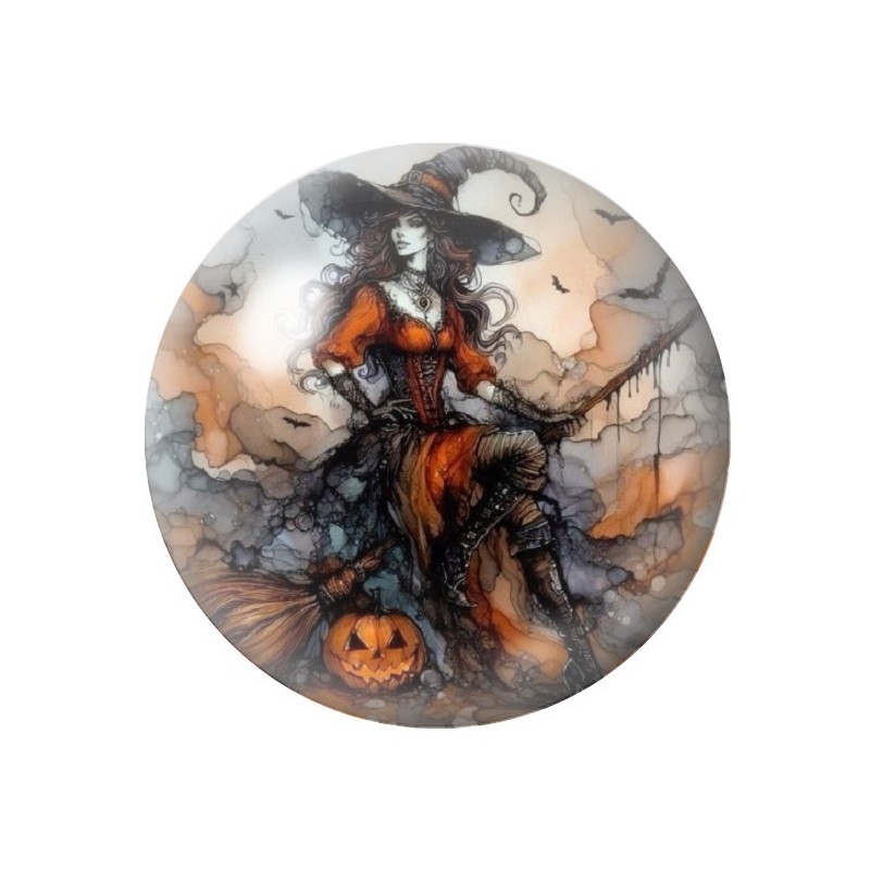 Cabochon en Verre Illustré Sorcière Halloween 12 à 25mm