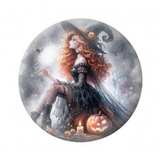 Cabochon en Verre Illustré Sorcière Halloween 12 à 25mm  pour la Création de Bijoux Fantaisie - DIY