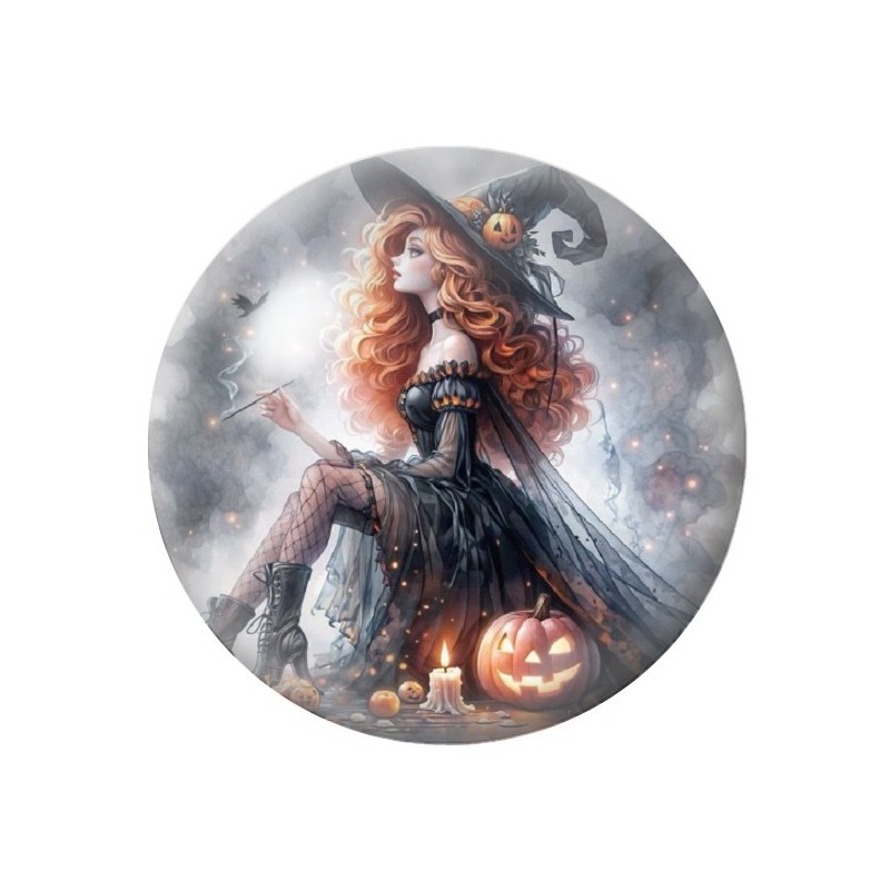 Cabochon en Verre Illustré Sorcière Halloween 12 à 25mm