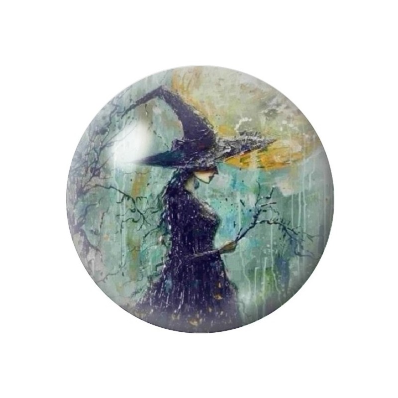 Cabochon en Verre Illustré Sorcière Halloween 12 à 25mm