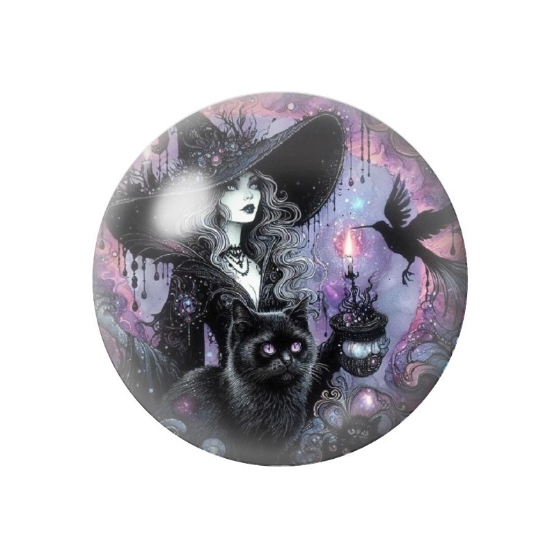 Cabochon en Verre Illustré Sorcière Halloween 12 à 25mm