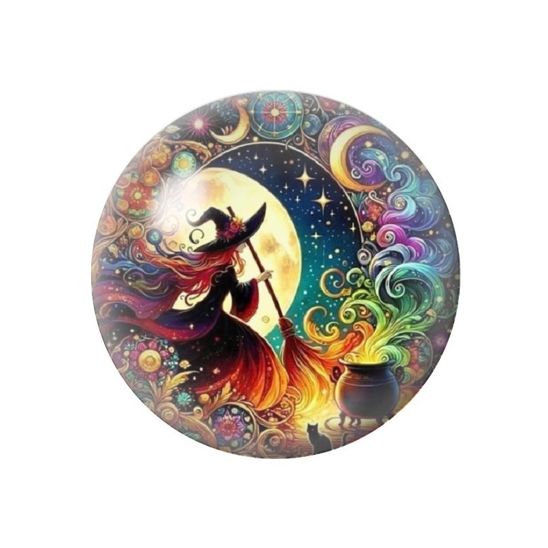 Cabochon en Verre Illustré Sorcière Halloween 12 à 25mm