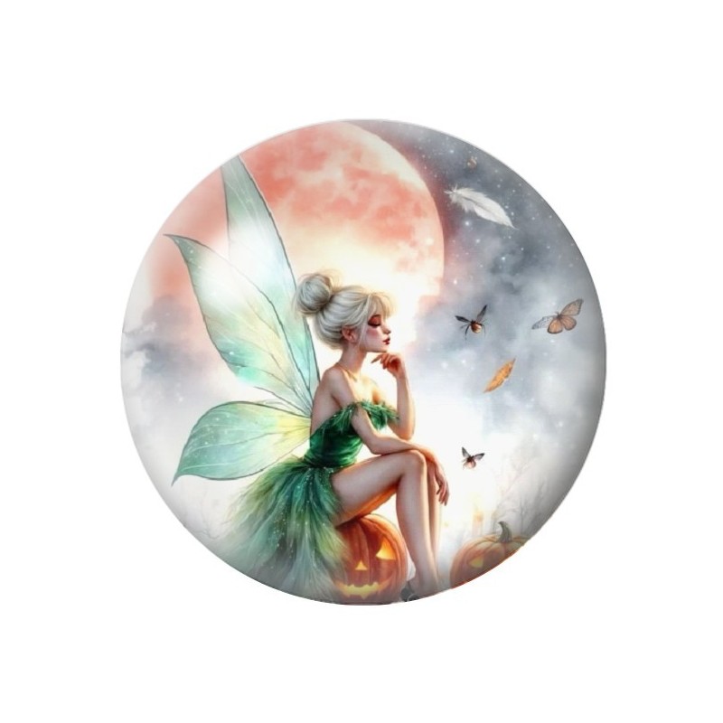 Cabochon en Verre Illustré Fée Halloween 12 à 25mm