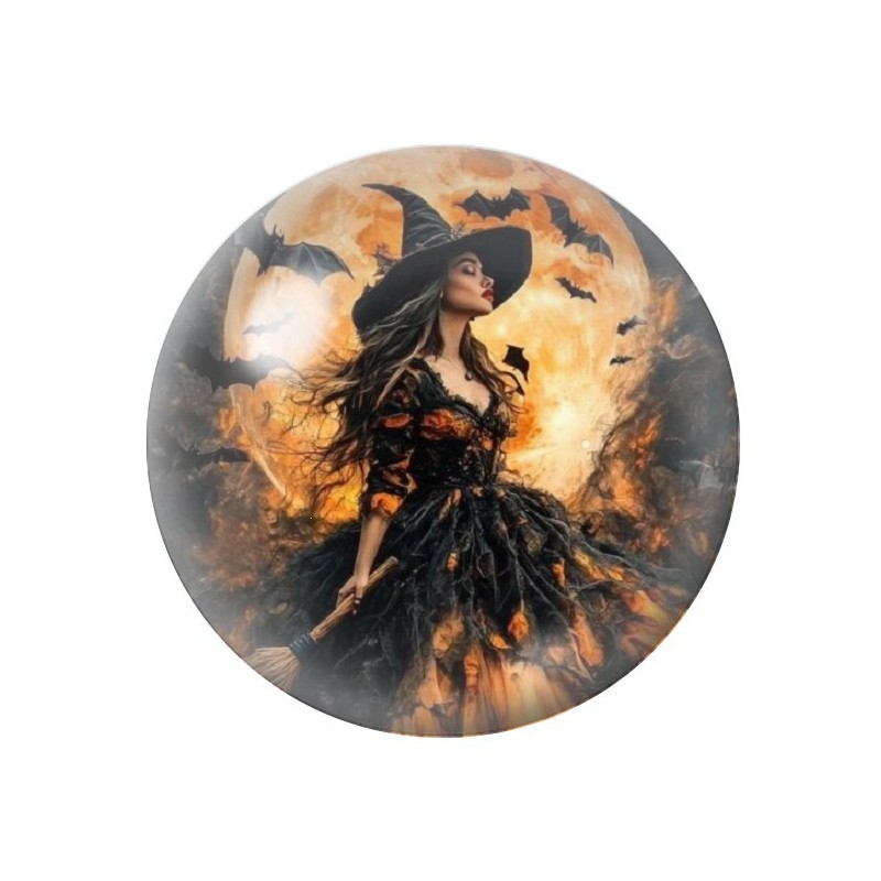 Cabochon en Verre Illustré Sorcière Halloween 12 à 25mm