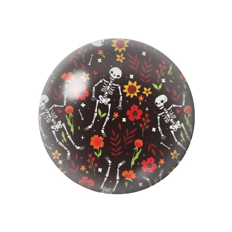 Cabochon en Verre Illustré Squelette Halloween 12 à 25mm