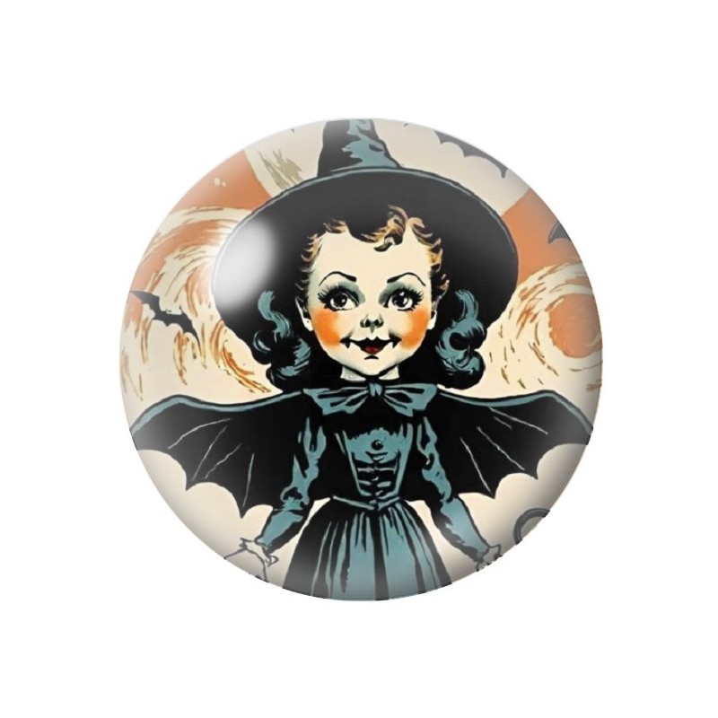 Cabochon en Verre Illustré Sorcière Halloween 12 à 25mm