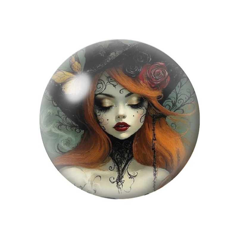 Cabochon en Verre Illustré Sorcière Halloween 12 à 25mm