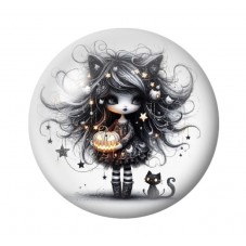 Cabochon en Verre Illustré Petite Fille Chat Halloween 12 à 25mm  pour la Création de Bijoux Fantaisie - DIY