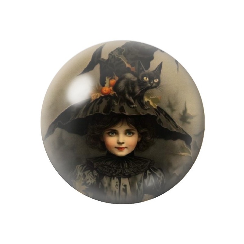 Cabochon en Verre Illustré Sorcière Halloween 12 à 25mm