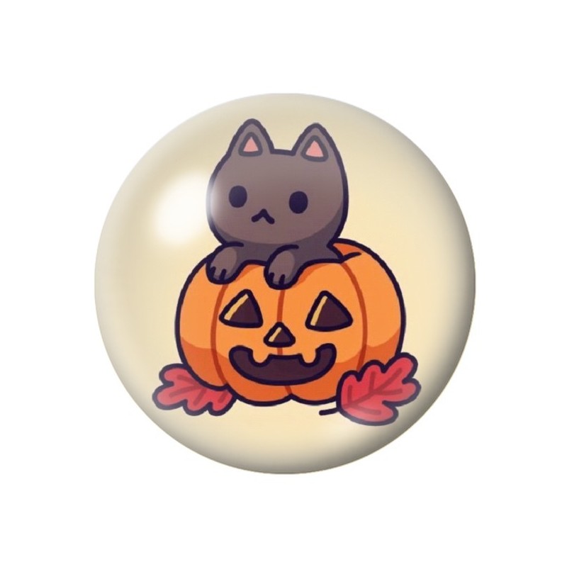 Cabochon en Verre Illustré Citrouille Chat Halloween 12 à 25mm