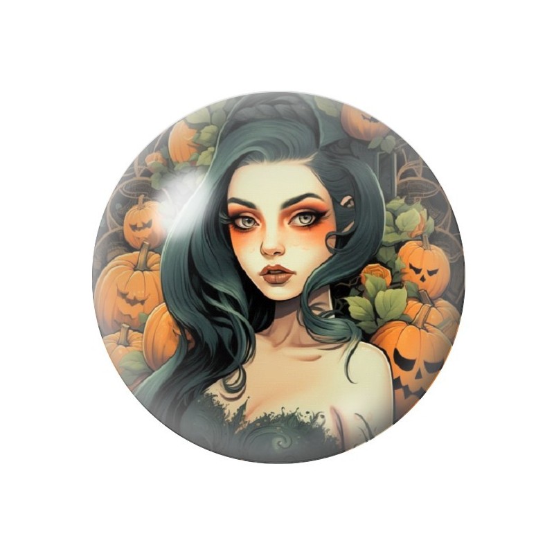 Cabochon en Verre Illustré Sorcière Halloween 12 à 25mm